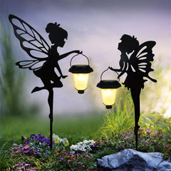 SUNNYPARK front view of both fairy stakes lighting walkway with warm glow
