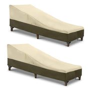 SunPatio cover front view protecting chaise lounge, shows full coverage benefit