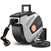 SUNPOW front view of wall-mounted reel showing tidy storage benefit