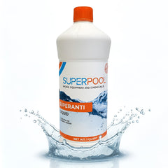 Superpool front label showing product name and benefits for clearer water