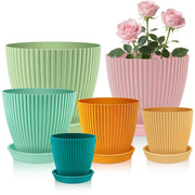 SupKing front view of six colorful pots with saucers showing set benefit