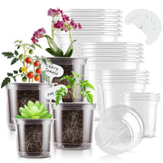 SupKing front view of all 20 clear nursery pots showing sizes and neat stack for convenience