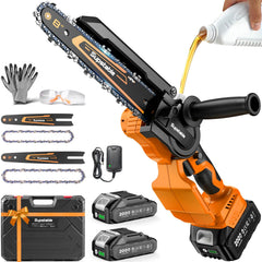 Supstable front view showing compact cordless chainsaw and case, highlights portability