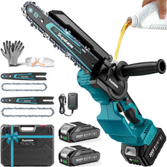 Supstable mini chainsaw front view showing compact design and controls for portability