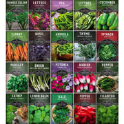 SURVIVAL GARDEN SEEDS front packaging showing kit contents and varieties, clarifies selection benefits