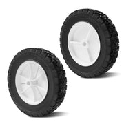 Sutmorly front view of two replacement wheels showing shape and fit