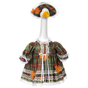 Suzile porch goose front view showing festive plaid outfit and welcome appeal