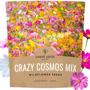 SWEET YARDS front packet showing bulk cosmos seeds and label for easy planting