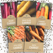 SWEET YARDS front packaging showing five organic carrot seed packets, ideal gifting