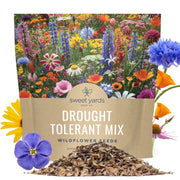 SWEET YARDS front packet showing drought tolerant wildflower branding and coverage
