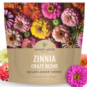 SWEET YARDS front packet showing zinnia mix and benefit of generous seed count