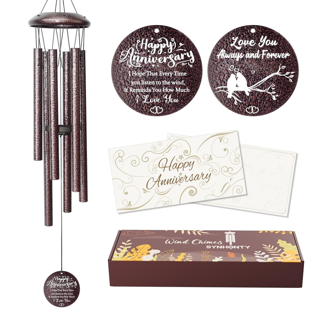 Synhonty front view of anniversary wind chime showcasing elegant packaging and gift-ready presentation