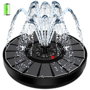 SZMP solar fountain front view showing sleek black panel and pump, practical outdoor décor