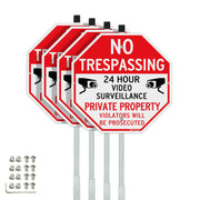 T&R front view of 4-pack signs with stakes showing clear warning for security