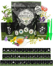 Tactiko Survival front packaging showing 40 herb seed varieties and benefits