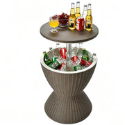 Tangkula front view of cooler table showing rattan style and elegant look
