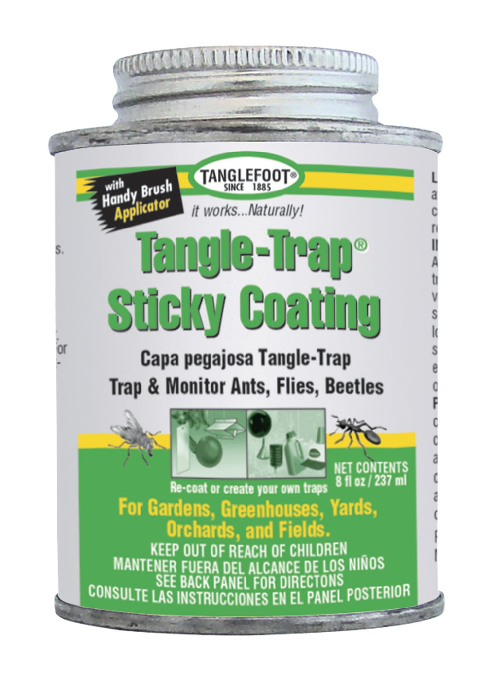 Tanglefoot bottle front label showing product benefits and size