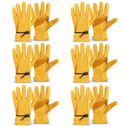 Tarpop front packaging showing six pairs of yellow cowhide gloves and value pack benefit