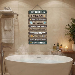 Tatuo signs displayed in a bathroom showing decorative charm and space-saving benefit
