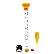 Taylor rain gauge front view showing full tube and bright float for easy readings