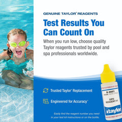 Taylor reagent #1 in kit sample being added to test vial for quick pool reading