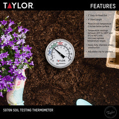 Taylor thermometer inserted in planter measuring root-zone temperature for accurate sowing