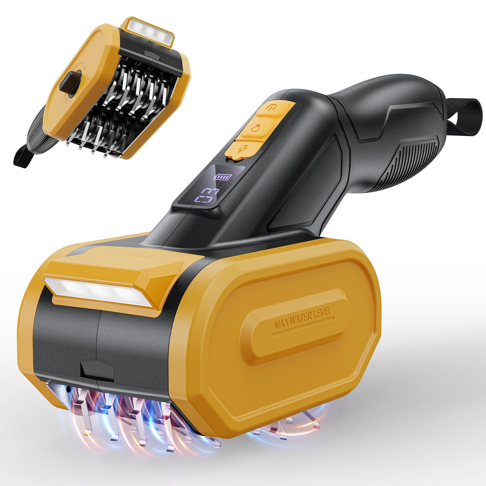 TAZENI front view of electric grill brush showing compact design and safety