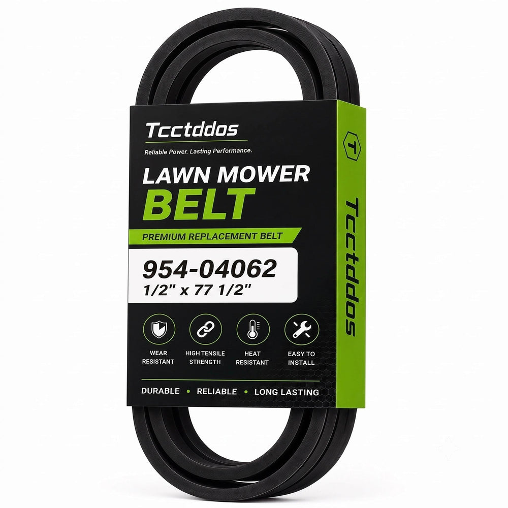 Tcctddos front packaging of replacement deck belt showing model numbers for quick identification