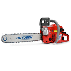 TECHMOO front view of chainsaw showing bar and housing, highlights power