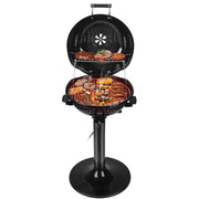 Techwood front view on stand showing portable setup and fast grilling