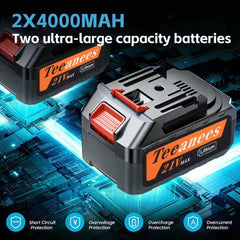 TEEANEES two 4.0Ah batteries with fast charger showing extended runtime advantage