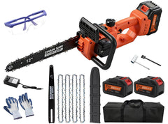 TEEANEES front view of orange 12-inch chainsaw showing ready-to-use kit benefit