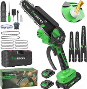 TEEANEES front view of mini chainsaw showing compact design and portability