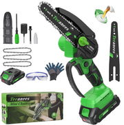 TEEANEES mini chainsaw front view showing compact design and portability