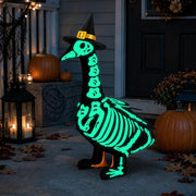 Teeanzo porch goose front view showing skeleton outfit and spooky curb appeal