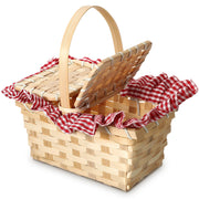 Teenyyou mini picnic basket front view showing gingham and handle, adds vintage charm