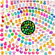 Teenzee front packaging showing the 240-piece mini animal set and storage box benefit
