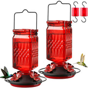 Tegarbed front view of two-pack feeder showing red accents and glass — attractive backyard focal point