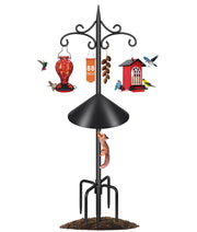 Tegarbed front view of assembled shepherd hook showing organized feeders benefit