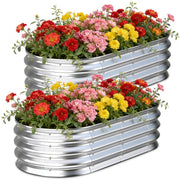 Tegarbed front view of two galvanized raised beds showing durable metal and organized layout