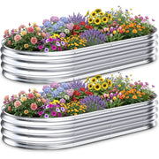 Tegarbed front view of two galvanized raised beds showing durable design and space savings