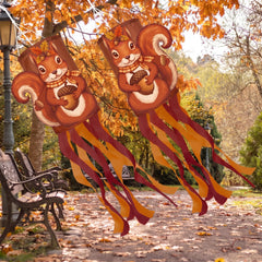 Tegeme windsock front view showing squirrel design and seasonal appeal