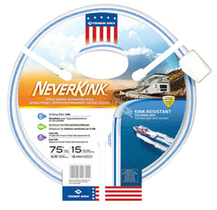 Teknor Apex front view of NeverKink hose showing full length and label benefit clean water
