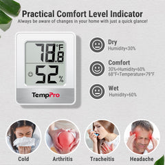 TempPro TP49 in a baby bedroom showing clear display and comfort icon for safe monitoring