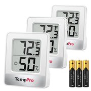 TempPro TP49 front display showing temperature and humidity, easy-to-read digits