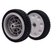 TENGMUJX front wheel front view showing tire tread and durable construction benefit