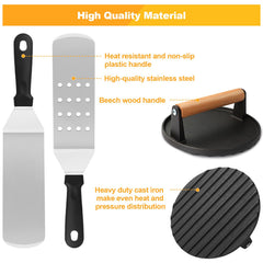 Terlulu detailed shot of cast-iron burger press offering even pressing and sear