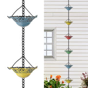 Tfro & Cile front view of colorful lotus rain chain showing decorative appeal