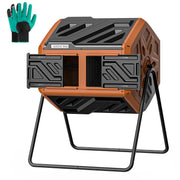 THE GROW'ING front view of orange compost tumbler showing compact footprint and accessibility