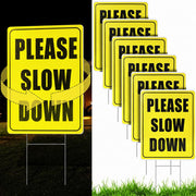 Thyle front view of six yellow reflective signs showing high visibility